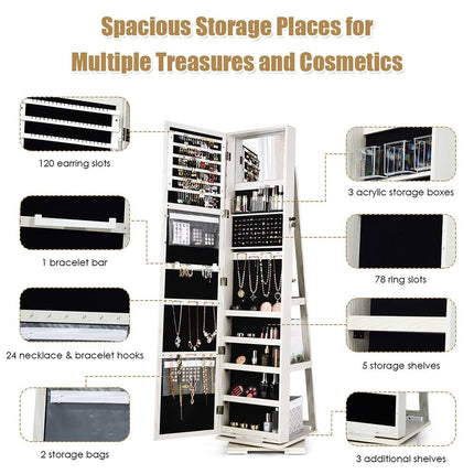 360° Rotatable Jewelry Cabinet – 2-in-1 Lockable Mirrored Storage