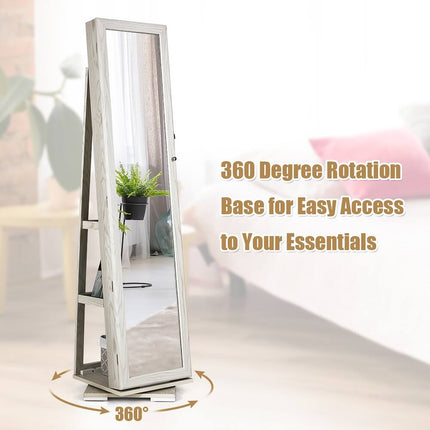 360° Rotatable Jewelry Cabinet – 2-in-1 Lockable Mirrored Storage
