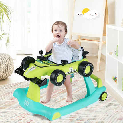4-in-1 Baby Walker – Foldable, Adjustable Activity Push Walker, Blue & Green