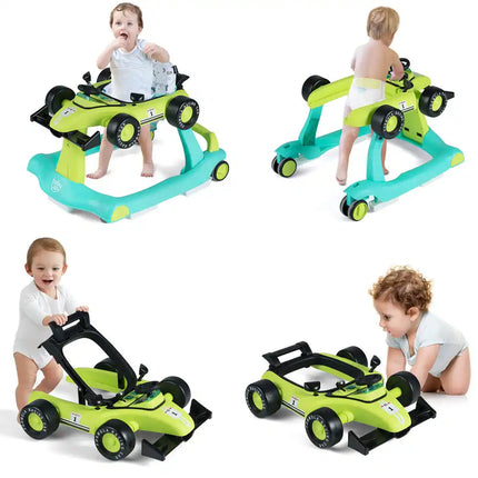 4-in-1 Baby Walker – Foldable, Adjustable Activity Push Walker, Blue & Green