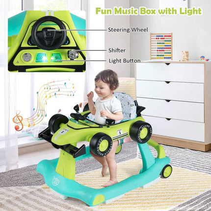 4-in-1 Baby Walker – Foldable, Adjustable Activity Push Walker, Blue & Green
