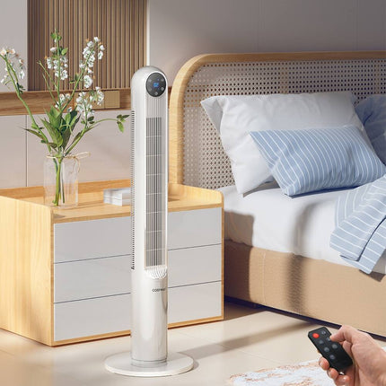42" Tower Fan with Smart Display – 12H Timer, 80° Oscillation, Black