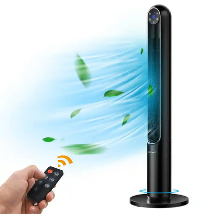 42" Tower Fan with Smart Display – 12H Timer, 80° Oscillation, Black