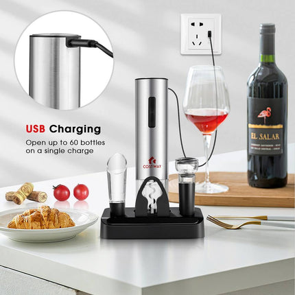 6-in-1 Electric Wine Opener Set – Rechargeable, Cordless & Convenient
