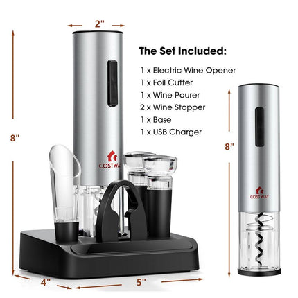 6-in-1 Electric Wine Opener Set – Rechargeable, Cordless & Convenient