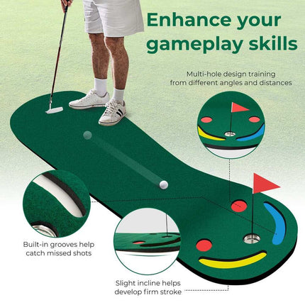 9.8FT x 3FT Golf Putting Green Mat – 3 Par 3 Holes, Indoor Practice
