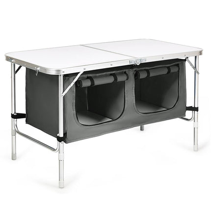 Portable Adjustable Aluminum Camping Table with Storage Organizer for Outdoor Use Grey