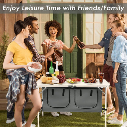 Portable Adjustable Aluminum Camping Table with Storage Organizer for Outdoor Use Grey