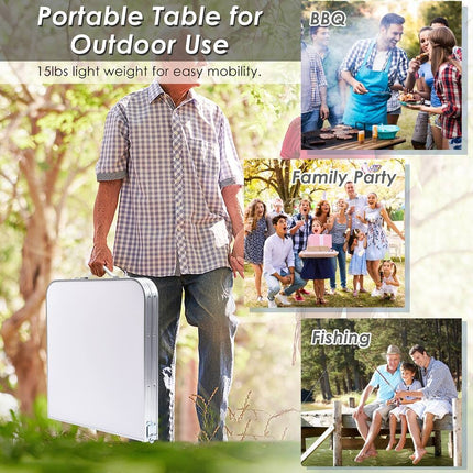 Portable Adjustable Aluminum Camping Table with Storage Organizer for Outdoor Use Grey