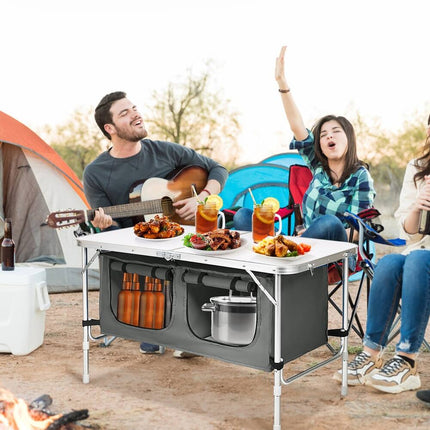 Portable Adjustable Aluminum Camping Table with Storage Organizer for Outdoor Use Grey
