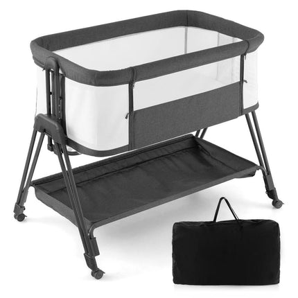 Baby Bedside Sleeper Bassinet with Wheels and Storage Tray Adjustable Height