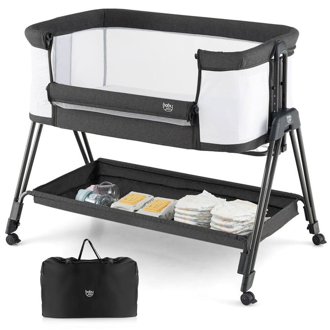 Baby Bedside Sleeper Bassinet with Wheels and Storage Tray Adjustable Height