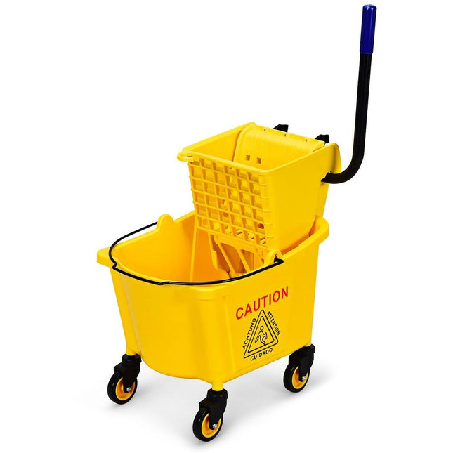 Commercial Mop Bucket Side Press Wringer on Wheels – 26 Qt Cleaning System