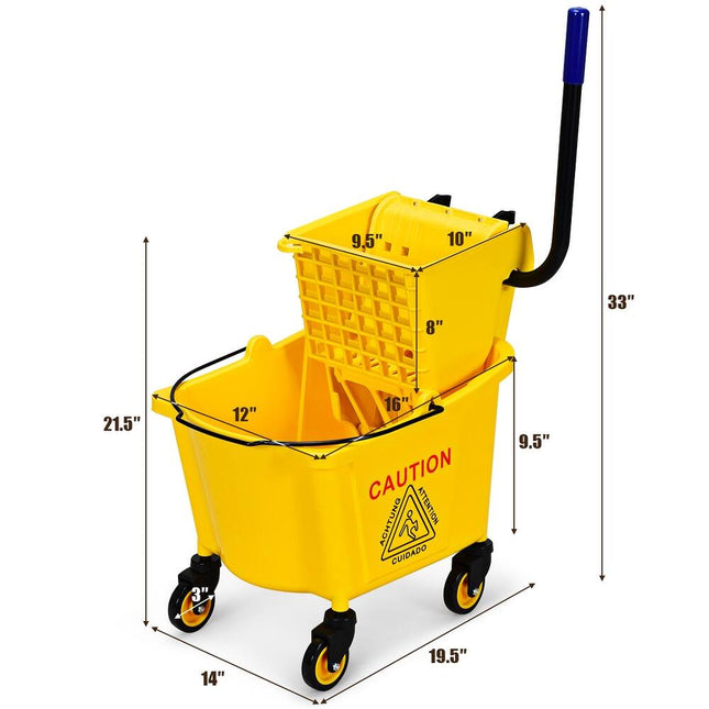 Commercial Mop Bucket Side Press Wringer on Wheels – 26 Qt Cleaning System