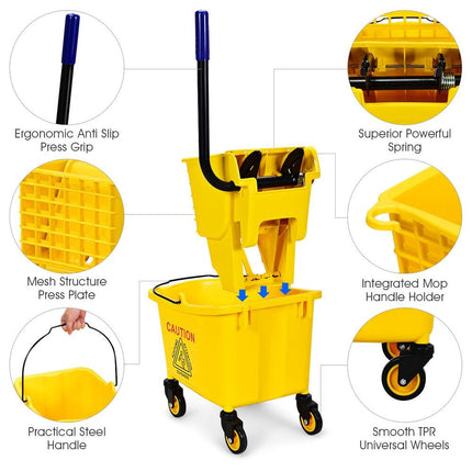 Commercial Mop Bucket Side Press Wringer on Wheels – 26 Qt Cleaning System