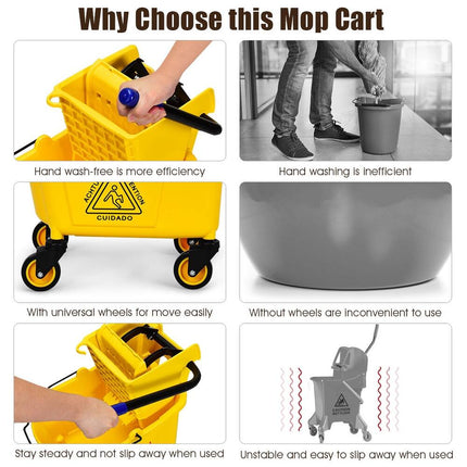 Commercial Mop Bucket Side Press Wringer on Wheels – 26 Qt Cleaning System