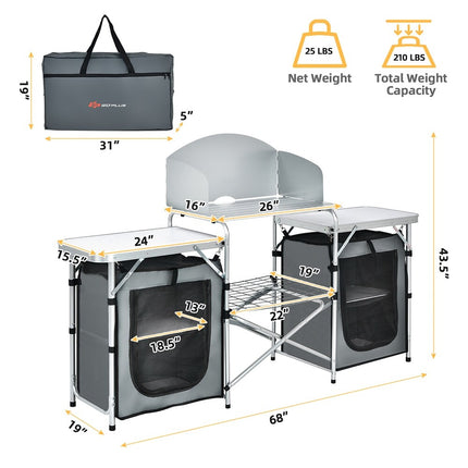 Folding Portable Aluminum Camping Grill Table w/ Storage Outdoor Cooking