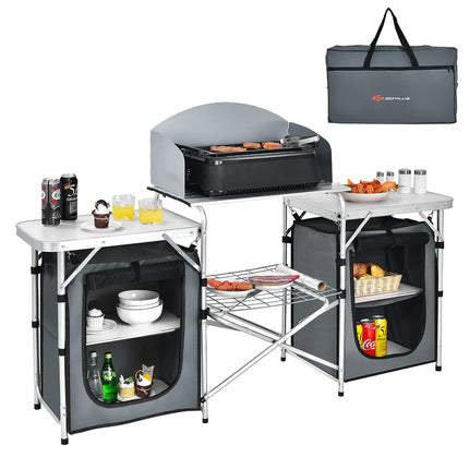 Folding Portable Aluminum Camping Grill Table w/ Storage Outdoor Cooking