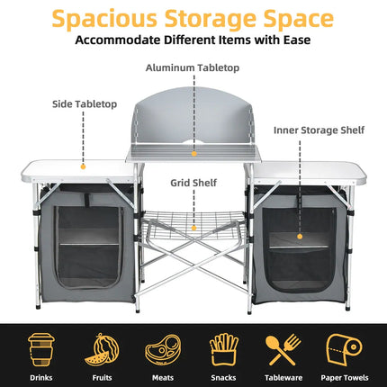 Folding Portable Aluminum Camping Grill Table w/ Storage Outdoor Cooking