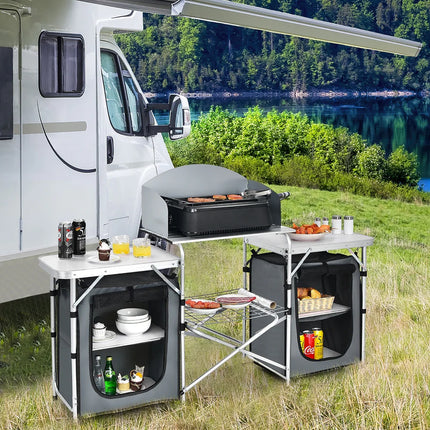 Folding Portable Aluminum Camping Grill Table w/ Storage Outdoor Cooking