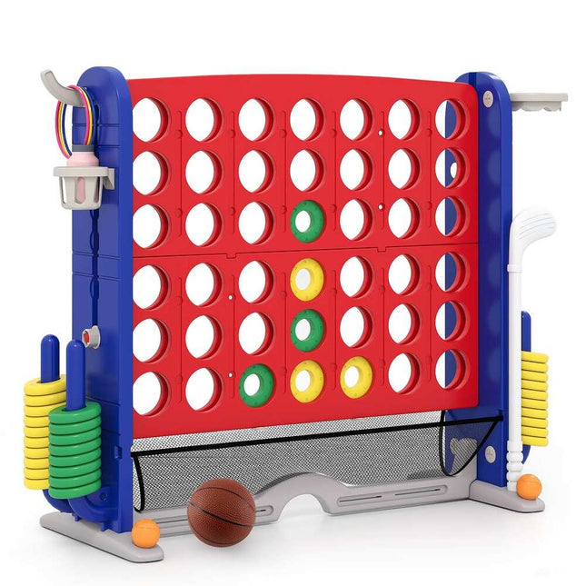 Giant 4-in-a-Row Game Set with Ring Toss & Basketball Hoop