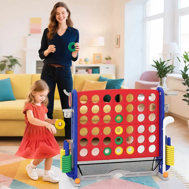 Giant 4-in-a-Row Game Set with Ring Toss & Basketball Hoop