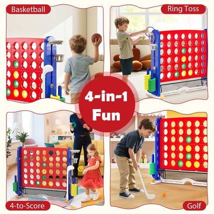 Giant 4-in-a-Row Game Set with Ring Toss & Basketball Hoop