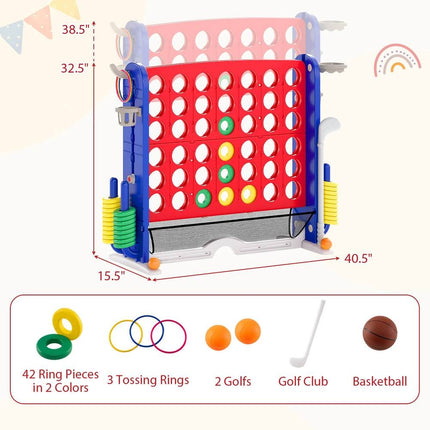 Giant 4-in-a-Row Game Set with Ring Toss & Basketball Hoop