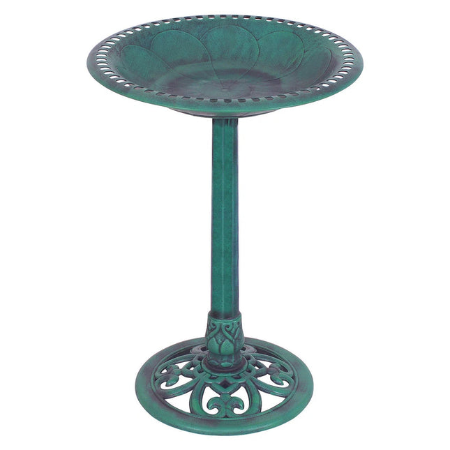 Green Pedestal Bird Bath Feeder Freestanding Outdoor Garden Decor