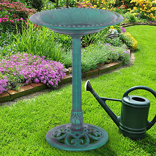 Green Pedestal Bird Bath Feeder Freestanding Outdoor Garden Decor