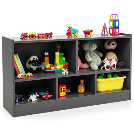 Kids 2-Shelf Bookcase & 5-Cube Wood Toy Storage Cabinet - Grey | Organizer