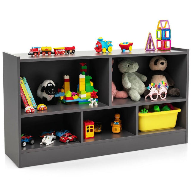 Kids 2-Shelf Bookcase & 5-Cube Wood Toy Storage Cabinet - Grey | Organizer