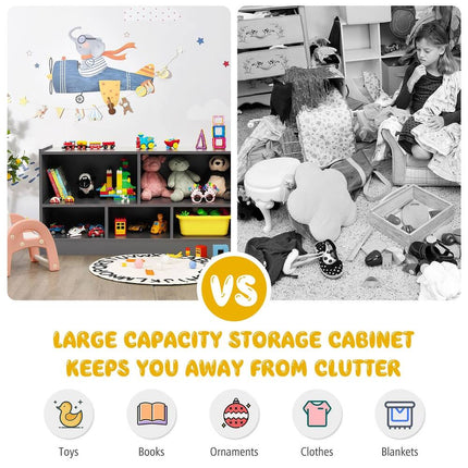 Kids 2-Shelf Bookcase & 5-Cube Wood Toy Storage Cabinet - Grey | Organizer