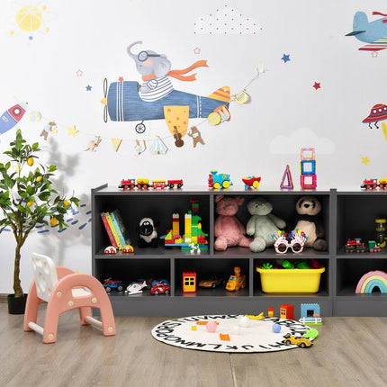 Kids 2-Shelf Bookcase & 5-Cube Wood Toy Storage Cabinet - Grey | Organizer