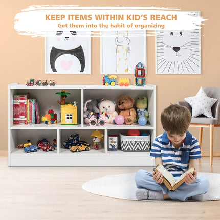 Kids 2-Shelf Bookcase 5-Cube Wood Toy Storage Cabinet Organizer