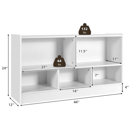 Kids 2-Shelf Bookcase 5-Cube Wood Toy Storage Cabinet Organizer