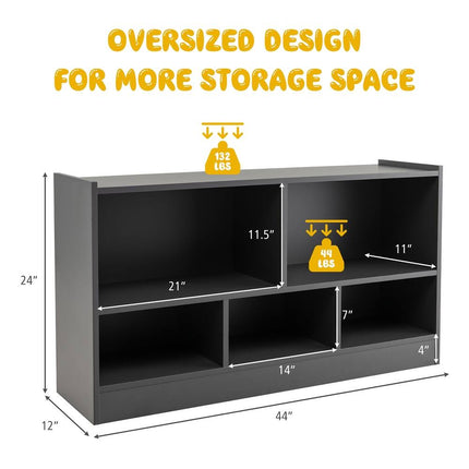 Kids 2-Shelf Bookcase & 5-Cube Wood Toy Storage Cabinet - Grey | Organizer