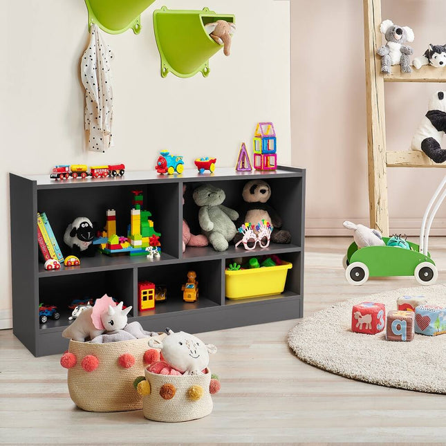 Kids 2-Shelf Bookcase & 5-Cube Wood Toy Storage Cabinet - Grey | Organizer