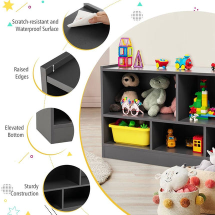 Kids 2-Shelf Bookcase & 5-Cube Wood Toy Storage Cabinet - Grey | Organizer