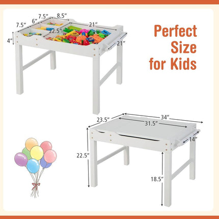 Kids Multi-Activity Wooden Play Table & Building Block Desk - White | Toy Table