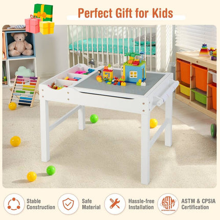 Kids Multi-Activity Wooden Play Table & Building Block Desk - White | Toy Table