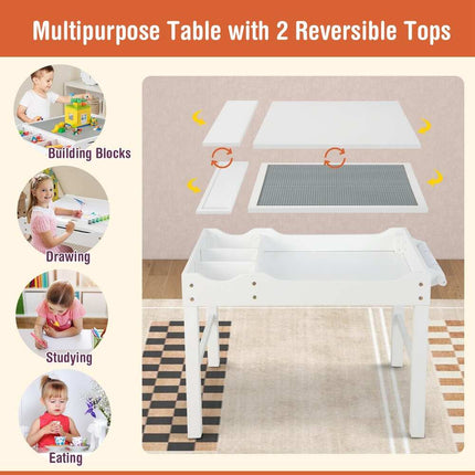Kids Multi-Activity Wooden Play Table & Building Block Desk - White | Toy Table