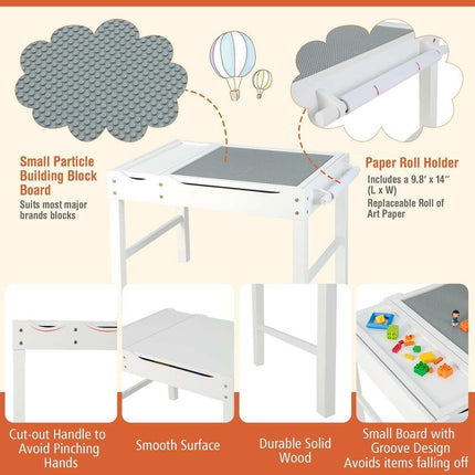 Kids Multi-Activity Wooden Play Table & Building Block Desk - White | Toy Table