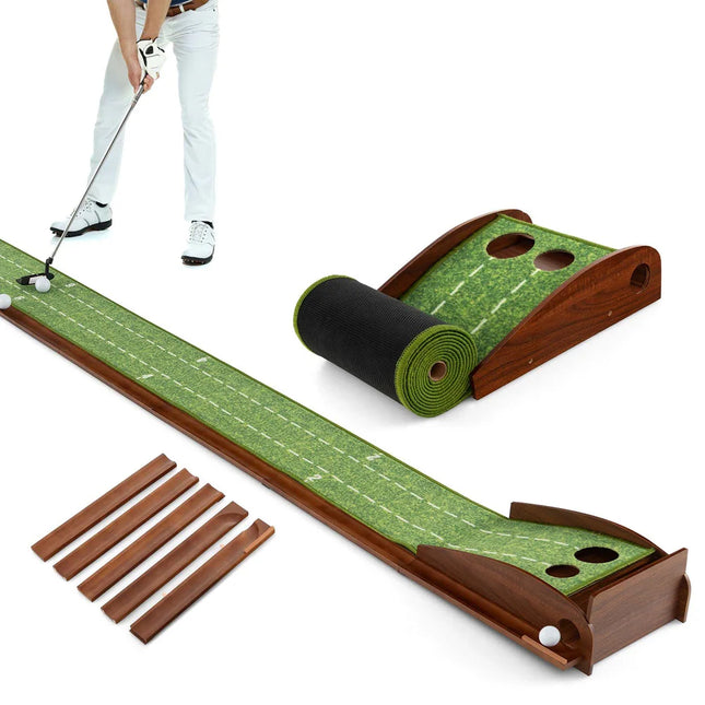 Golf Putting Green Practice Mat with Auto Ball Return 2-Hole Training Aid