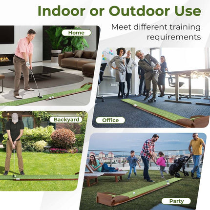 Golf Putting Green Practice Mat with Auto Ball Return 2-Hole Training Aid