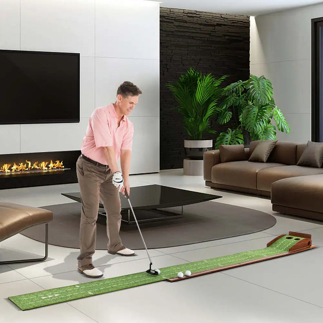 Golf Putting Green Practice Mat with Auto Ball Return 2-Hole Training Aid