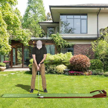 Golf Putting Green Practice Mat with Auto Ball Return 2-Hole Training Aid