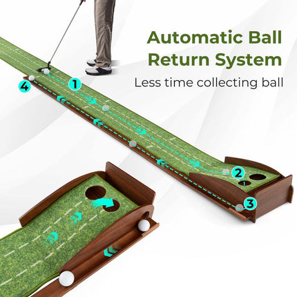 Golf Putting Green Practice Mat with Auto Ball Return 2-Hole Training Aid