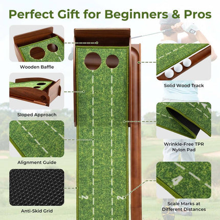 Golf Putting Green Practice Mat with Auto Ball Return 2-Hole Training Aid