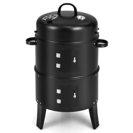 3-in-1 Vertical Charcoal Smoker Portable BBQ Smoker Grill Outdoor Cooking